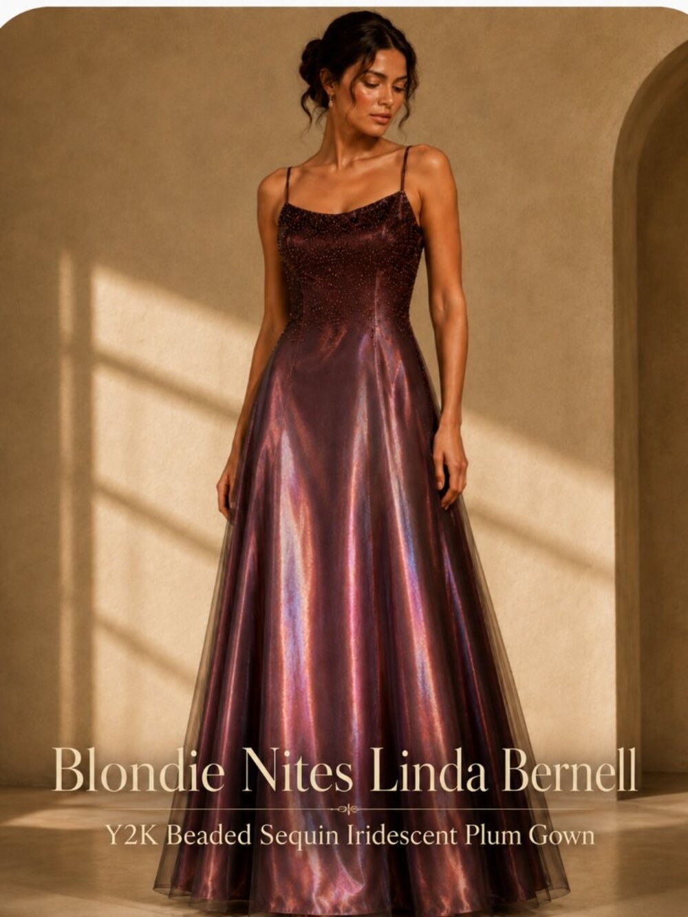 Y2K Beaded Sequin Iridescent Plum Gown Blondie Nites Linda Bernell 211842 Size 9